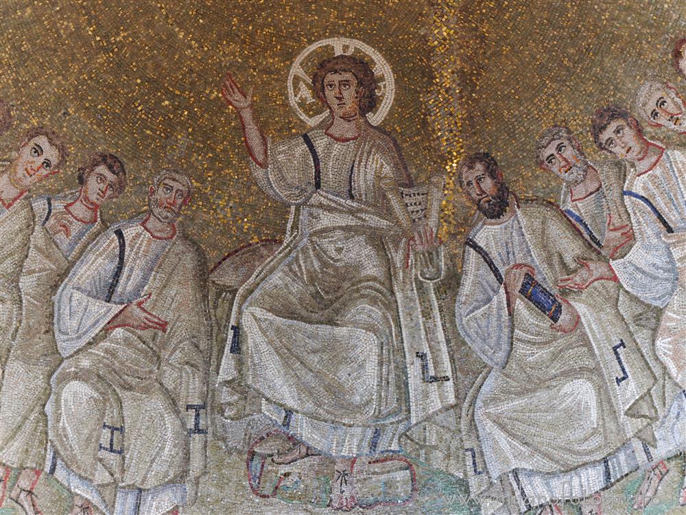 Milan (Italy) - Detail of the mosaic of Christ among the apostles in the chapel of Sant Aquilino in the Basilica of San Lorenzo Maggiore